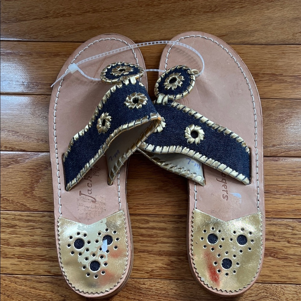 Stylish Gold and Denim Jack Rogers Sandals
